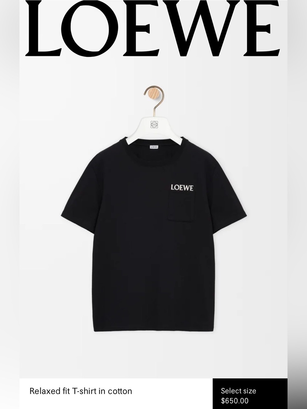 Loewe Black Crewneck Pocket Men T-Shirt with White Logo in Large